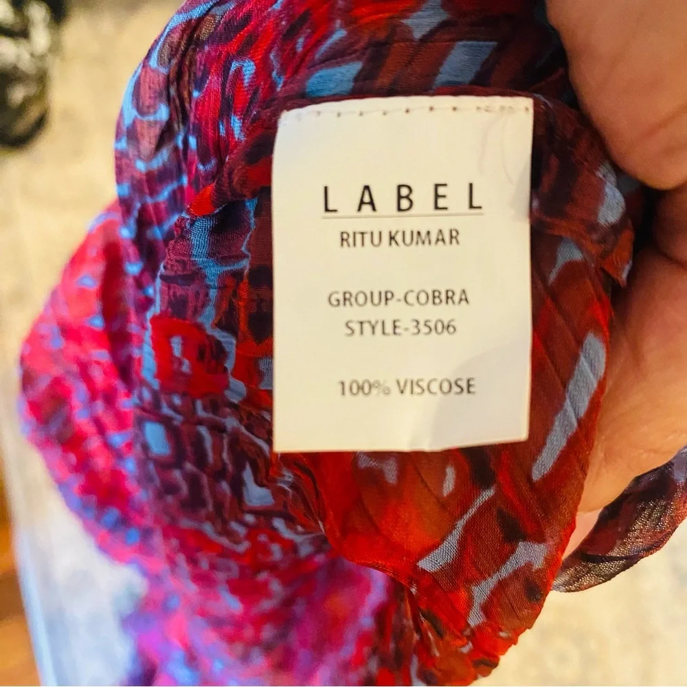 Label Ritu Kumar Red Viscose Sheer Snakeskin Dress Size Medium - Picture 5 of 5